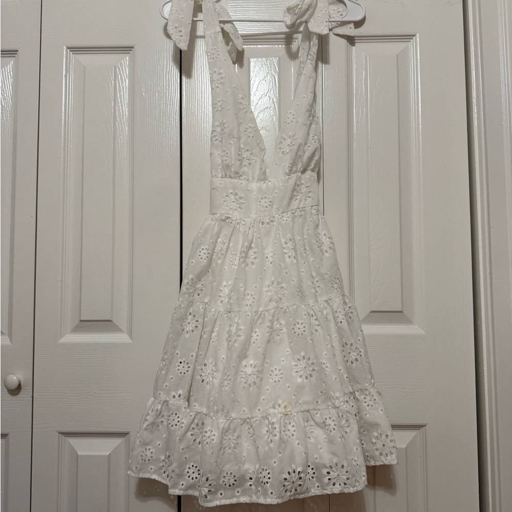 White Eyelet Tie-Shoulder Sundress